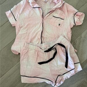 Victoria's Secret Light Pink Pajama Set with Black Trim